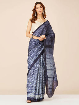 Fabindia - Indigo Silk Printed Saree