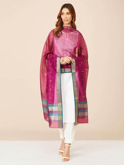 Fabindia - Pink Cotton Silk Blend Print Dupatta