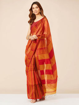 Fabindia - Rust Cotton Silk Maheshwari Stitched Saree