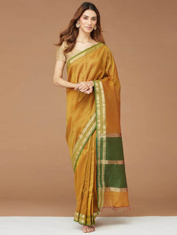 Fabindia - Yellow Cotton Silk Woven Stitched Saree