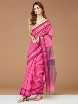 Fabindia - Pink Cotton Silk Woven Stitched Saree