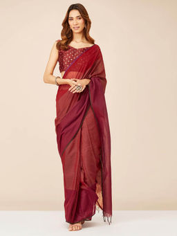 Fabindia - Red Cotton Silk Maheshwari Stitched Saree