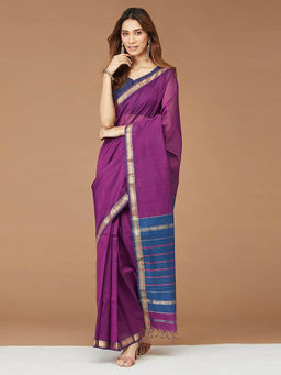 Fabindia - Purple Cotton Silk Woven Stitched Saree
