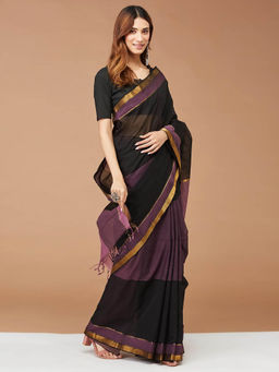 Fabindia - Black Cotton Woven Saree