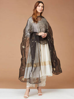 Fabindia - Black Silk Hand Embroidery Dupatta