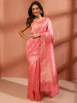 Fabindia - Pink Cotton Silk Blend Banarsi Saree