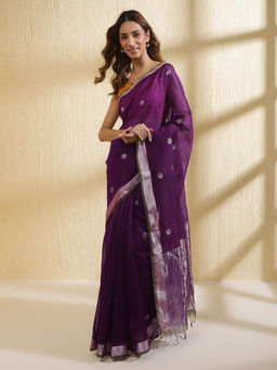 Fabindia - Purple Cotton Silk Blend Chanderi Saree
