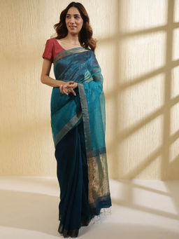 Fabindia - Turquoise Silk Woven Saree