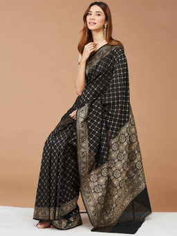 Fabindia - Black Viscose Blend Woven Saree
