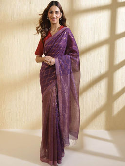 Fabindia - Purple Cotton Silk Blend Jamdani Saree