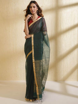 Fabindia - Green Silk Woven Saree