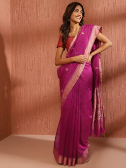 Fabindia - Pink Cotton Silk Blend Chanderi Saree