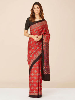 Fabindia - Red Viscose Ajrakh Printed Saree