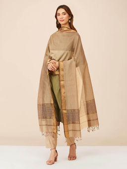 Fabindia - Beige Cotton Silk Blend Woven Dupatta