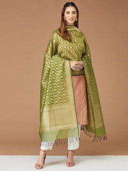 Fabindia - Green Cotton Silk Blend Woven Dupatta
