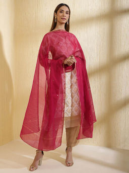 Fabindia - Red Cotton Silk Blend Woven Dupatta