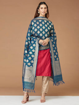 Fabindia - Teal Viscose Blend Woven Dupatta
