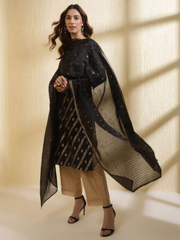 Fabindia - Black Cotton Silk Blend Woven Dupatta