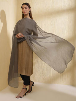 Fabindia - Grey Cotton Silk Woven Dupatta
