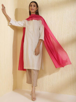 Fabindia - Pink Cotton Silk Woven Dupatta