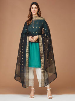 Fabindia - Black Cotton Silk Blend Woven Dupatta