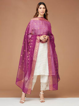 Fabindia - Magenta Cotton Silk Blend Woven Dupatta