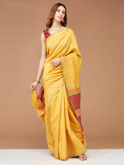 Fabindia - Mustard Silk Woven Saree