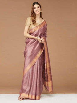 Fabindia - Pink Silk Blend Woven Saree