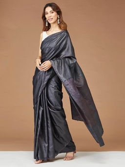 Fabindia - Grey Silk Woven Saree