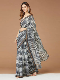 Fabindia - Black Cotton Silk Printed Saree