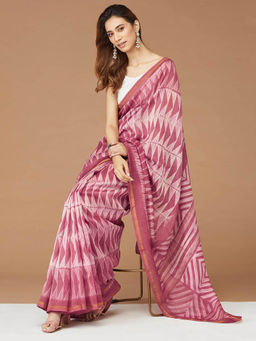 Fabindia - Pink Cotton Silk Printed Saree