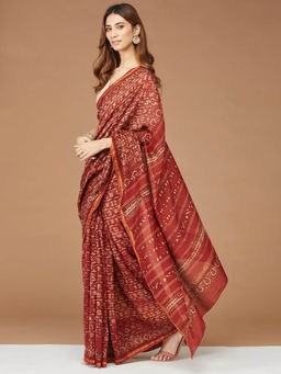 Fabindia - Maroon Cotton Silk Printed Saree