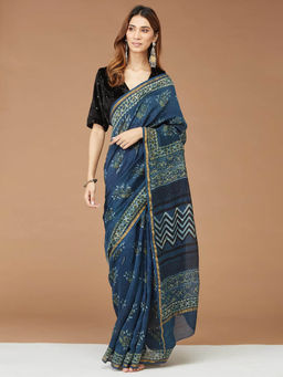 Fabindia - Indigo Cotton Silk Printed Saree
