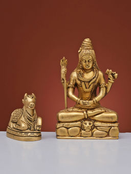 Ekaa Handicrafts - Lord Shiva Idol With Nandi Handcrafted In Brass