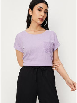 max - Purple Solid T-shirt with Crochet Pocket