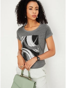 max - Grey Printed Round Neck T-shirt