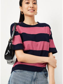 max - Pink Striped Drop Shoulder T-shirt
