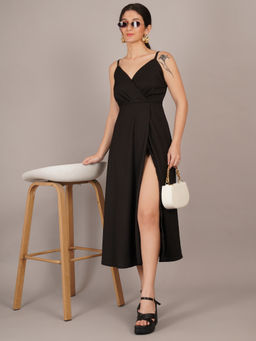 Curvydrobe - Women Crepe Black Solid Dress