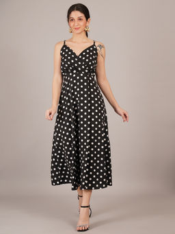 Curvydrobe - Women Crepe Black Polka Dot Dress