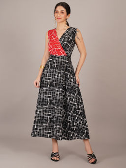 Curvydrobe - Women Black Abstract Print Crepe Dress