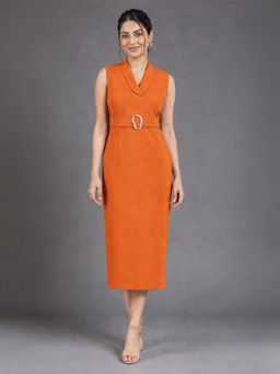Exude - Formal Sheath Solid Dress with Belt