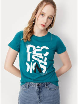 max - Teal Round Neck Graphic T-shirt