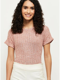 max - Red Textured Round Neck T-shirt