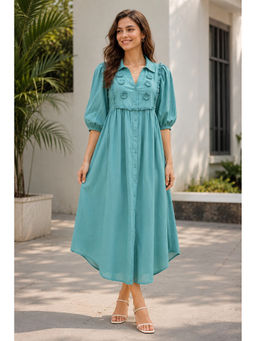 sencei - Teal Corchet Lace Shirt Dress