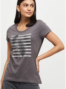 max - Grey Printed Round Neck T-shirt