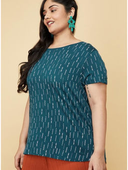 max - Teal Printed Round Neck Cotton T-shirt