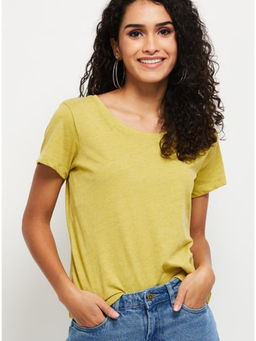 max - Yellow Solid Round Neck T-shirt