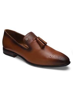 Buy EZOK Genuine Leather Tan Solid Formal Slip On For Men Online