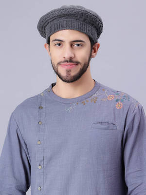 Buy Bharatasya Mens Knitted Afghani Beret Cap Grey Online