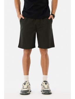 Snitch - Olive Textured Regular Casual Shorts for Men